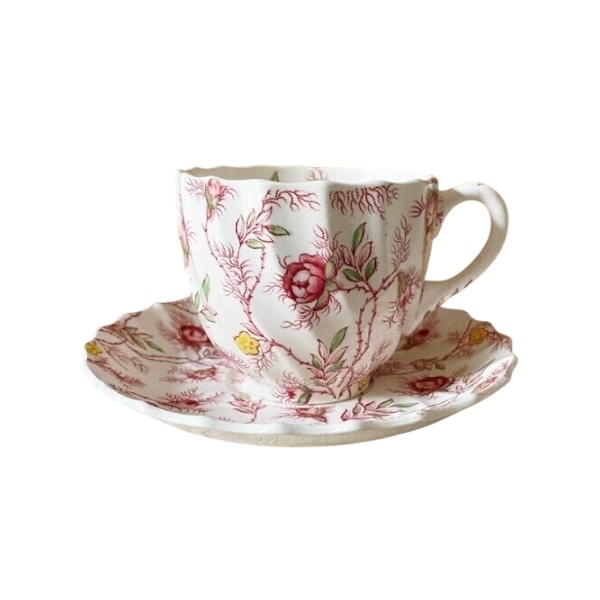 ママたん　Spode カップお皿& Crown Derby茶漉し コープランドスポード ローズバットチンツ トリオ ビンテージ